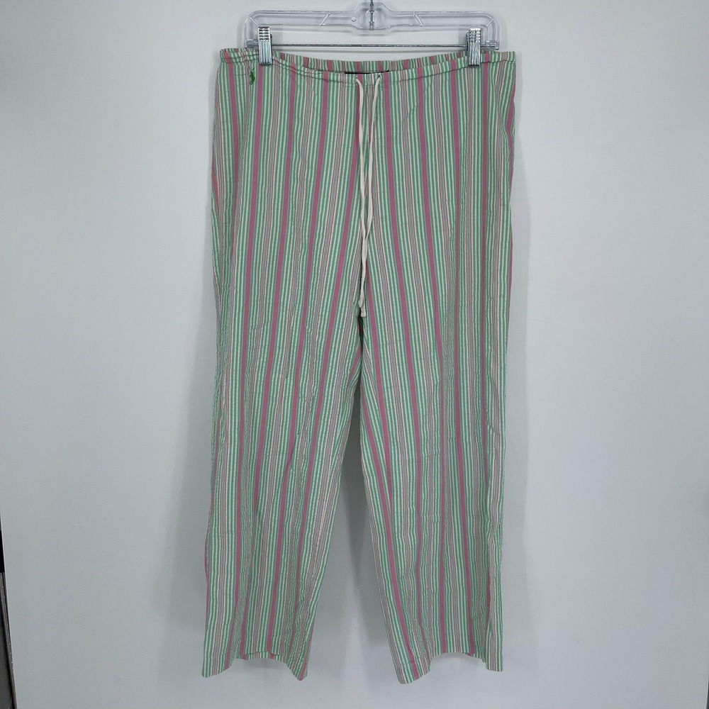 Ralph Lauren Women's Pink Green Striped Seersucker Pajama Sleep PJ Pants‎ Size M